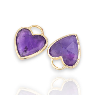 Connecteur de composant de pendentif en laiton forme coeur avec pierres semi-précieuses 20mm 4pcs améthyste dorée