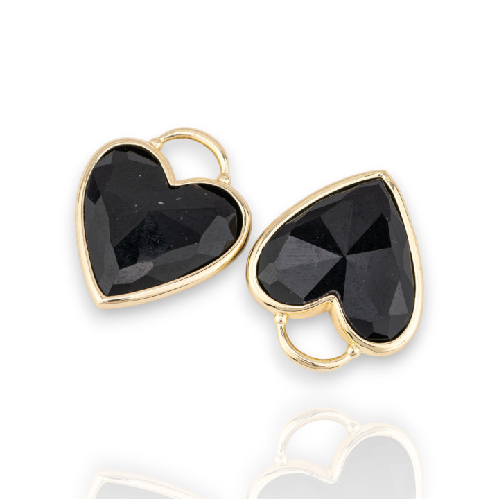 Connecteur de composant de pendentif en laiton forme coeur avec pierres semi-précieuses 20mm 4pcs Onyx doré