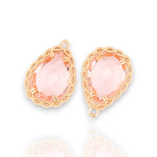 Χάλκινο μενταγιόν με κρύσταλλα CZ Faceted Drop 14x19mm 18τμχ Με 1 Ροζ Χρυσό Δαχτυλίδι