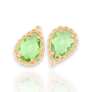 Bronze Pendant Component With Faceted Drop CZ Crystals 14x19mm 18pcs With 1 Light Green Golden Ring