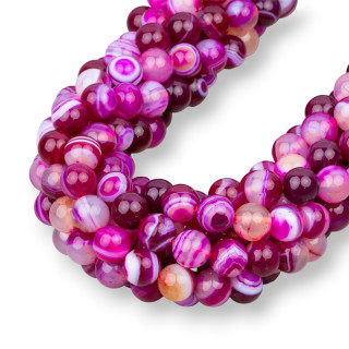 Agate Striée Fuchsia Ronde Lisse 08mm