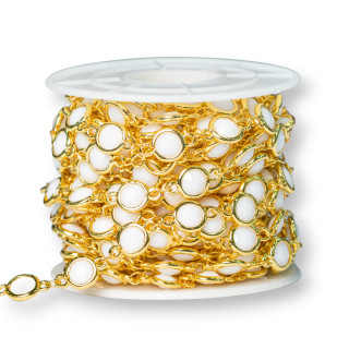 Ορειχάλκινο Ροζάριο Αλυσίδα με Cat's Eye Cabochon 7,5mm 5m Χρυσός Λευκός Αχάτης