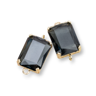 Χάλκινο ενδιάμεσο εξάρτημα με CZ Crystals Faceted Rectangle 18x25mm 6τμχ Γκρι