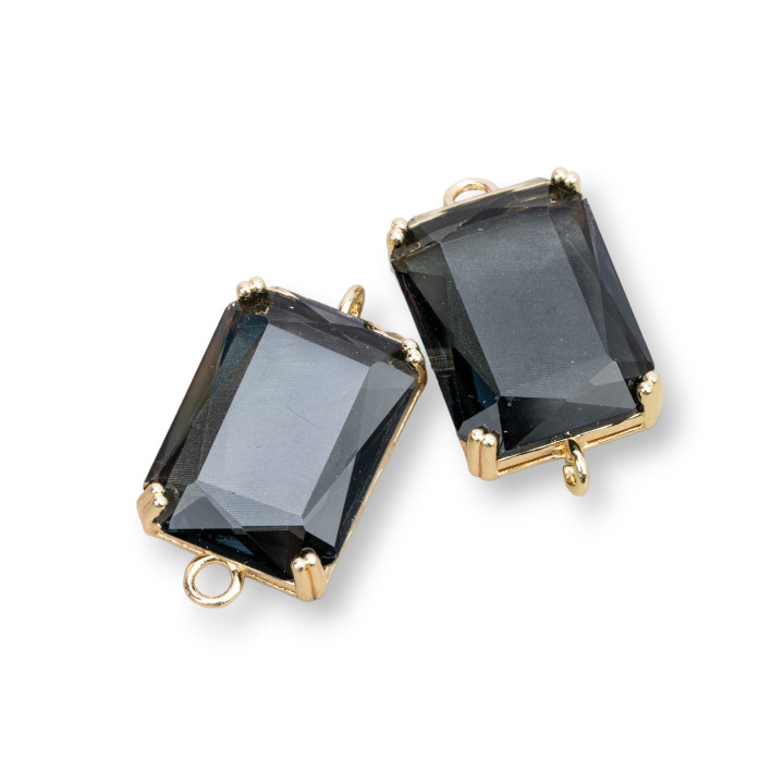 Χάλκινο ενδιάμεσο εξάρτημα με CZ Crystals Faceted Rectangle 18x25mm 6τμχ Γκρι