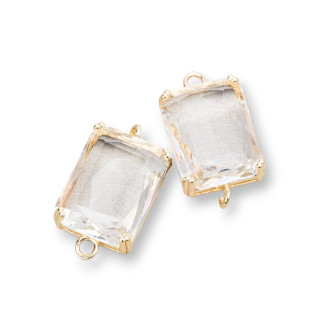 Composant Intermédiaire en Bronze Avec Cristaux CZ Facettes Rectangle 18x25mm 6pcs Transparent