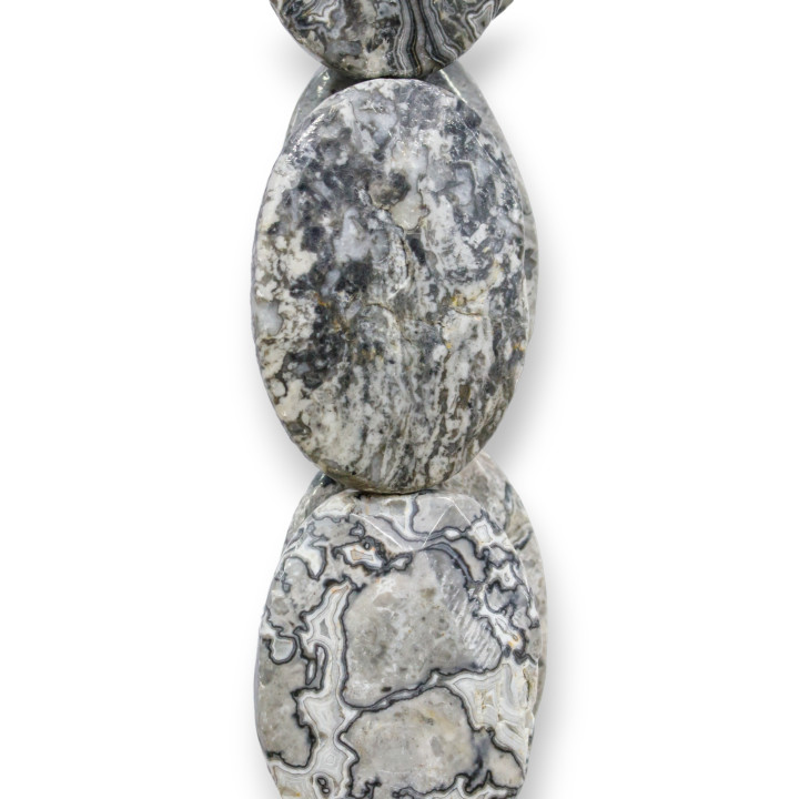 Fossiler Achat, oval, facettiert, flach, 35 x 50 mm