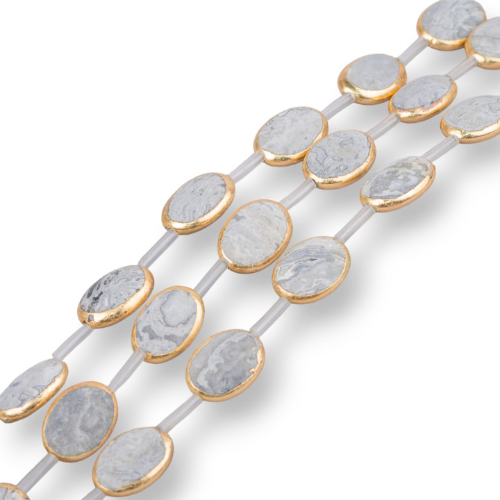 Ágata Fossil Borde Dorado Oval Plano 13x18mm 12uds