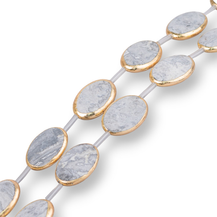 Fossil Agate Gold Edged Flat Oval 18x25mm 9pcs