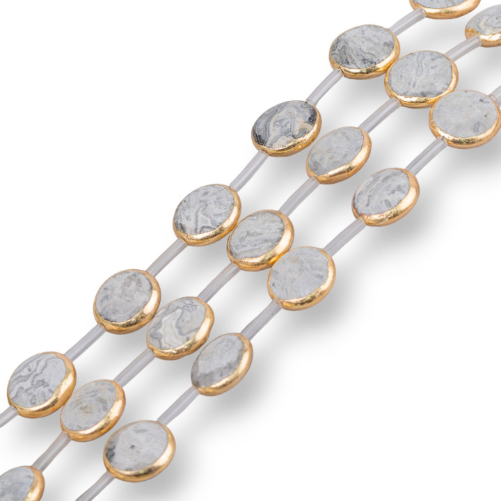 Fossil Ágata Borde Dorado Redondo Liso Plano 16mm 13pcs