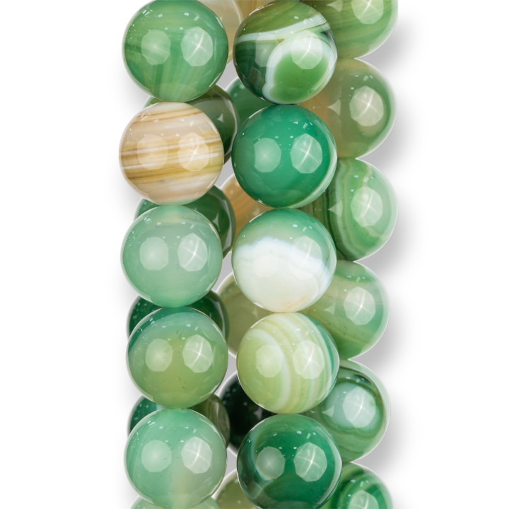 Light Emerald Green Agate Striated Round Smooth 16mm