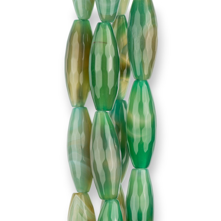 Agate Verte Rayée Riz Facette 15x30mm