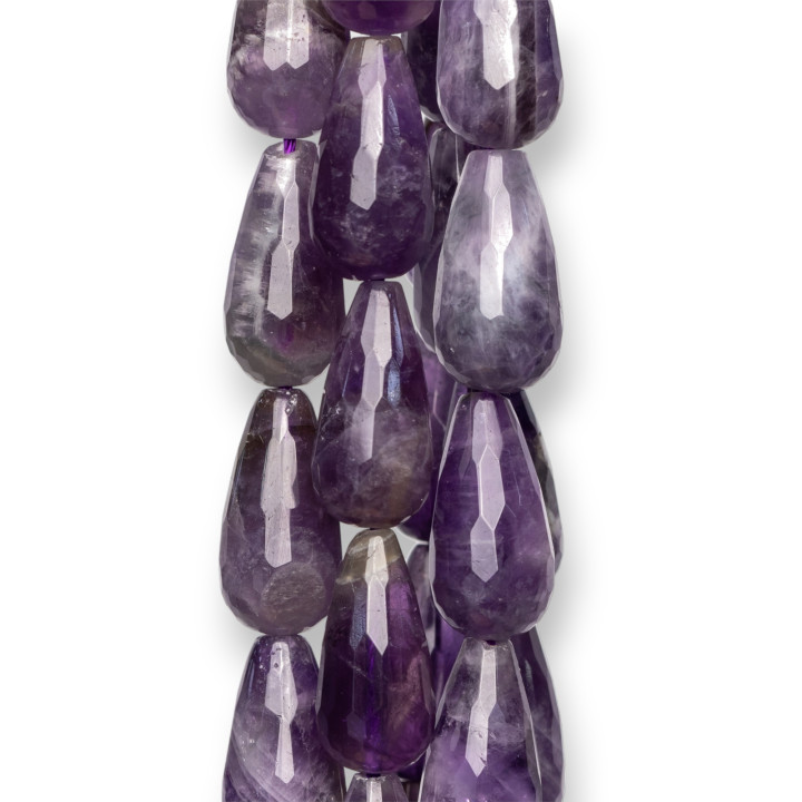 Gotas Briolette Facetadas Amatista 10x20mm Claro Crudo