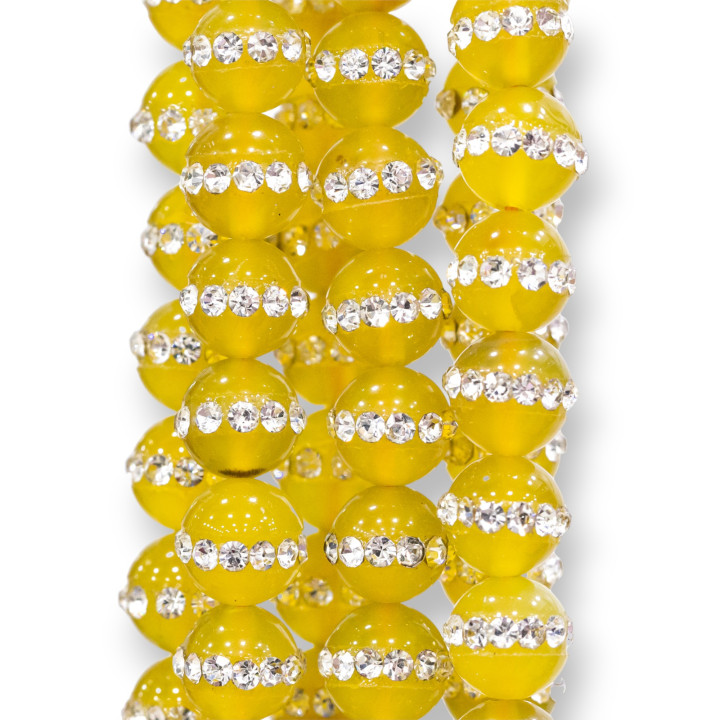 Ágata amarilla con diamantes de imitación redondos lisos de 12 mm