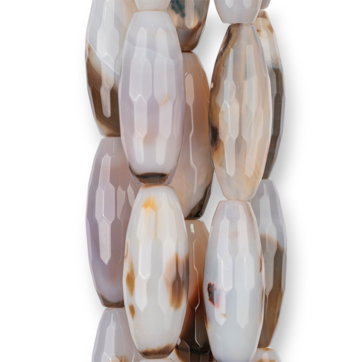 Ριγέ Ρύζι Καφέ Αχάτης Faceted 15x30mm Ανοιχτό καφέ και λευκό