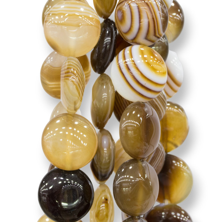 Striped Brown Agate Round Flat Smooth 16mm