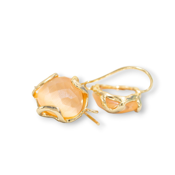 Base Per Orecchini A Monachella Di Bronzo Con Occhio Di Gatto Irregolare Sfaccettato 17mm 3 Paia Dorato Pesca