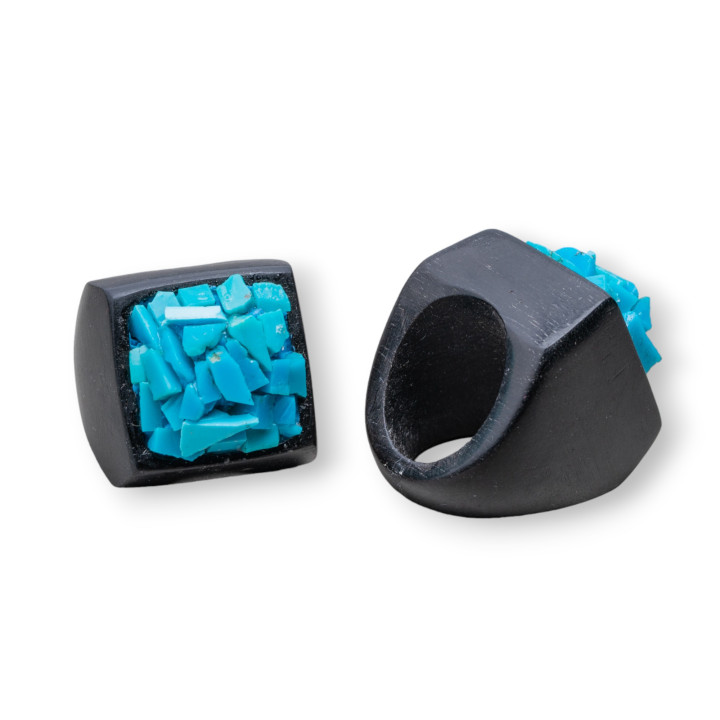 Quadratischer Ring aus Ebenholz und Türkis, 26 mm
