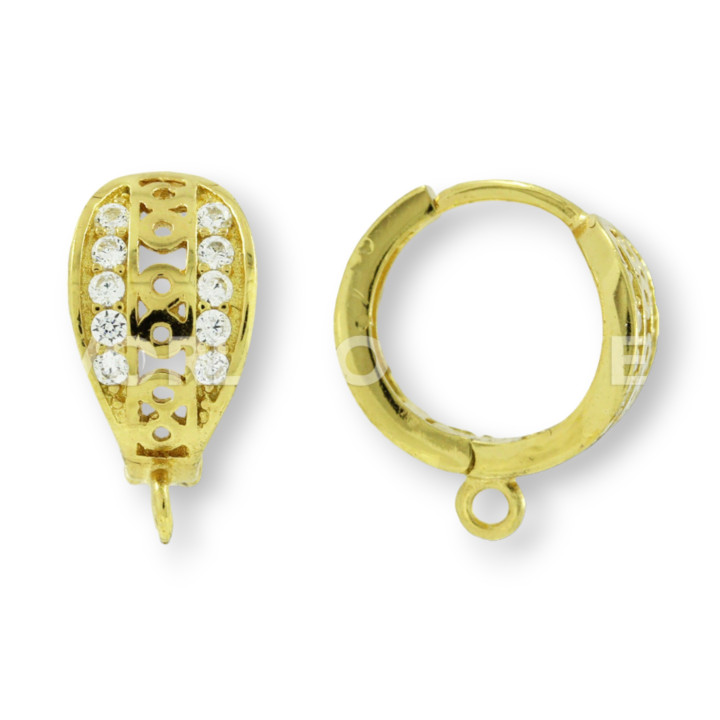 Base For Earrings Of 925 Silver With Zircons Closed Post 07x15mm 2 Pairs Golden