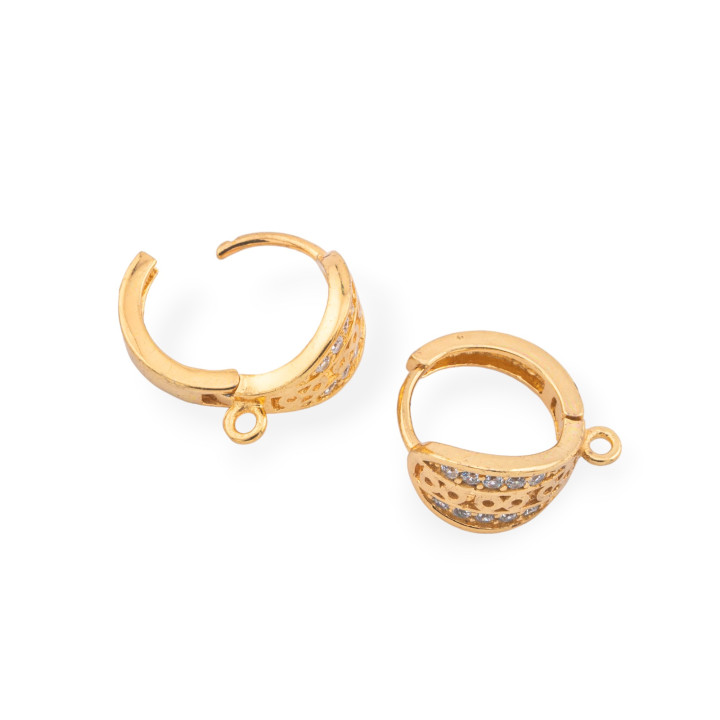 Boucles d'Oreilles Argent Massif 925 Base Avec Broche Fermée Zircons 07x15mm 2 Paires Or Rose