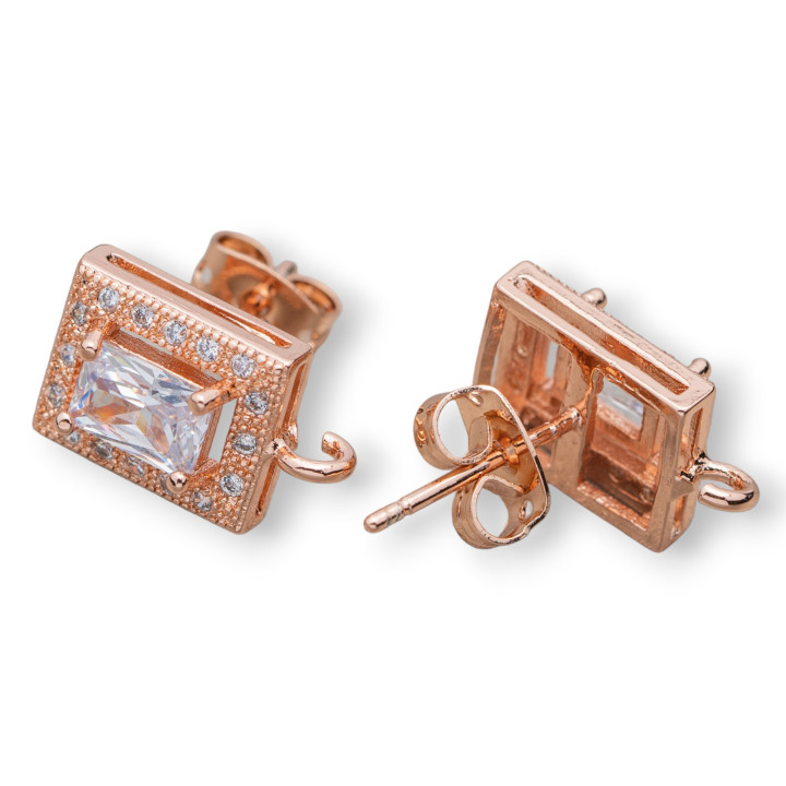 Base Per Orecchini Di Ottone Rettangolo Con Strass 9x14mm 10 Paia Bianco Oro Rosa