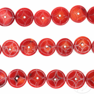 Corallo Bamboo Rosso Tondo Piatto Inciso 15mm