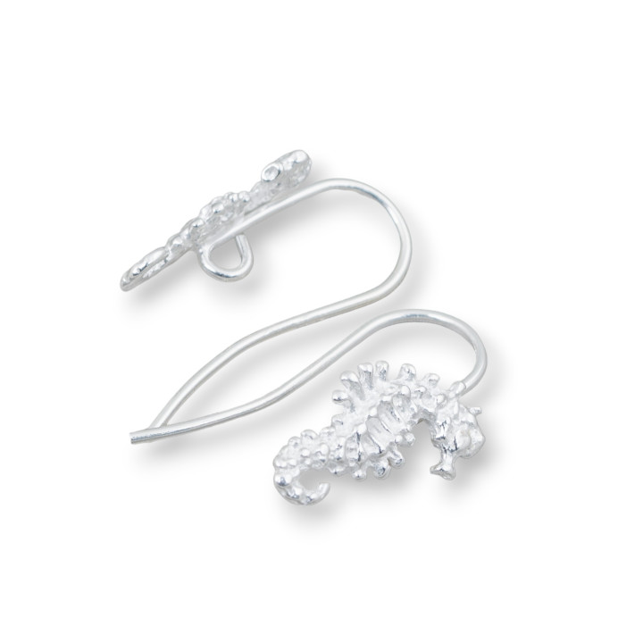 Base For Earrings Of 925 Silver Seahorse Hooks With Passivation 8x16mm 4 Pairs Silver