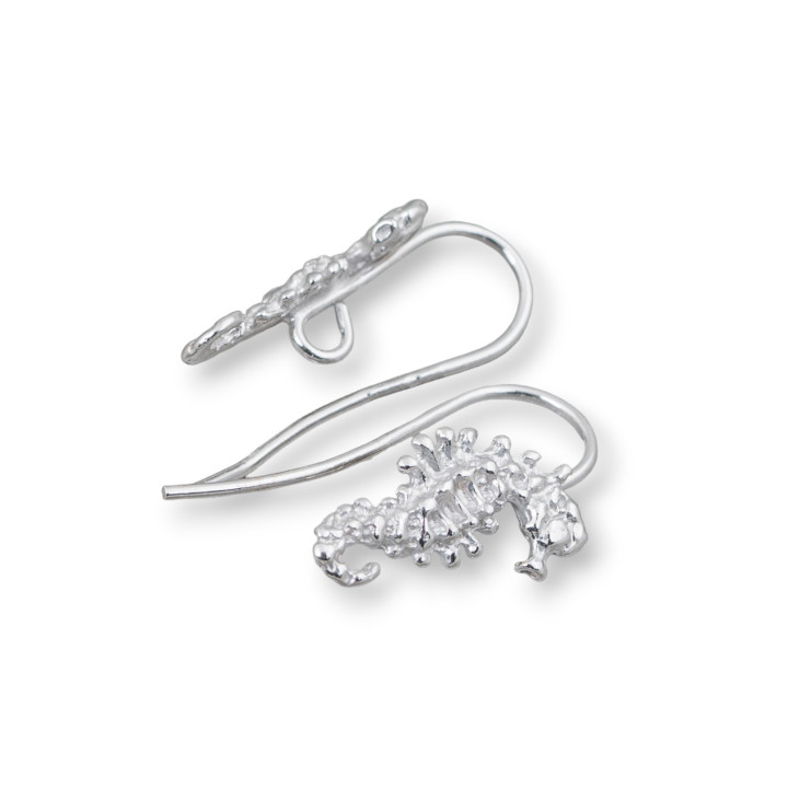 Base Para Pendientes De Plata 925 Ganchos Con Caballito De Mar Con Pasivado 8x16mm 4 Pares Rodio
