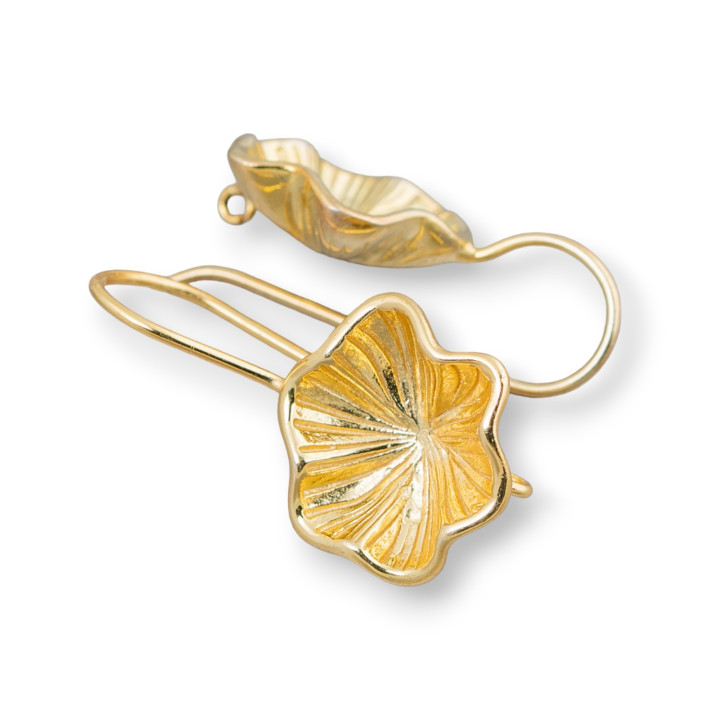 Base For Earrings Of 925 Silver Earrings Flower 15x20mm 2 Pairs Golden