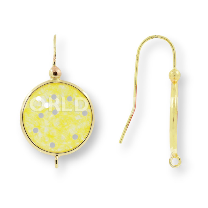 Bases Boucles D'Oreilles Laiton Avec Plaque Jade De Birmanie 17x30mm 5 Paires Jaune Et Doré