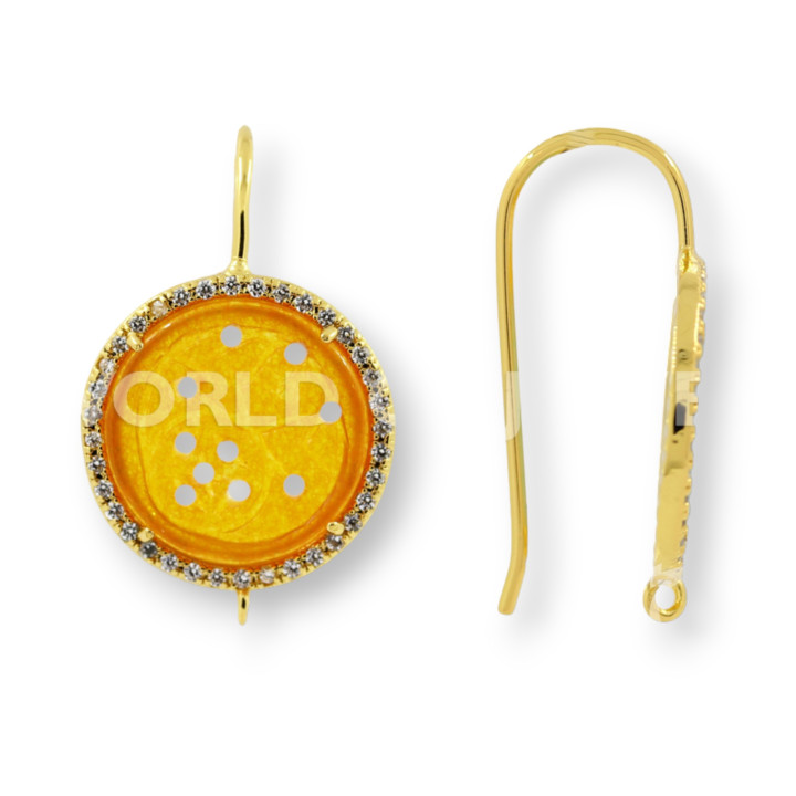 Pendientes Bases Latón Y Circonitas Con Placas Redondas De Jade De Birmania 20mm 5 Pares Naranja Y Dorado