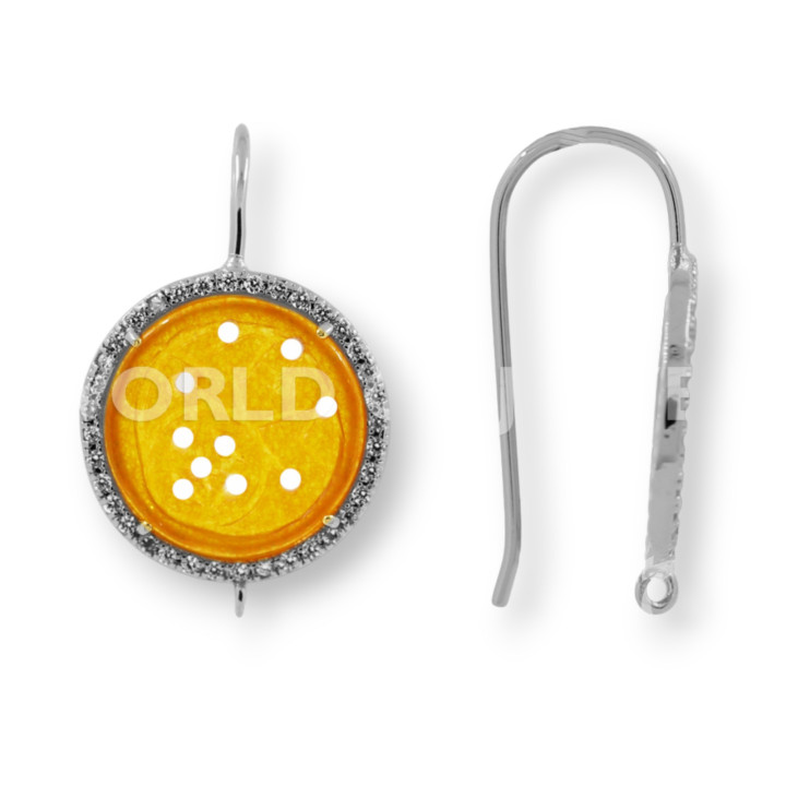 Pendientes Bases De Latón Y Circonitas Con Placas Redondas De Jade De Birmania 20mm 5 Pares Naranja Y Rodio