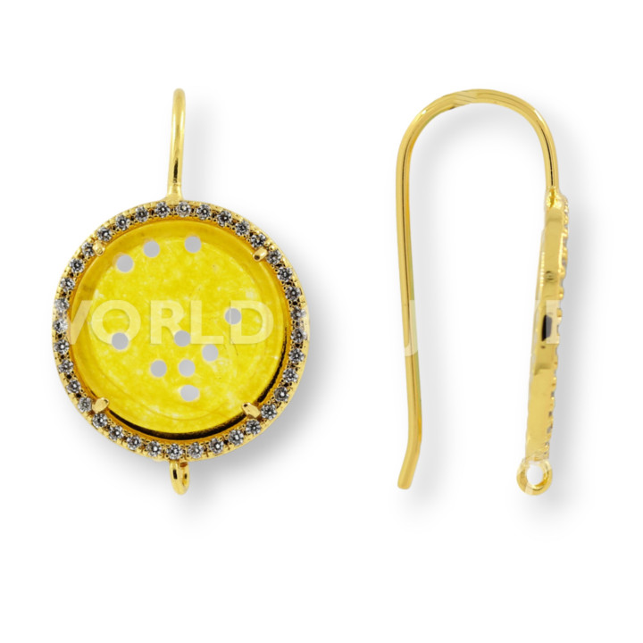 Basi Per Orecchini Di Ottone E Zirconi Con Piastre Di Giada Burma Tondo 20mm 5 Paia Giallo E Dorato