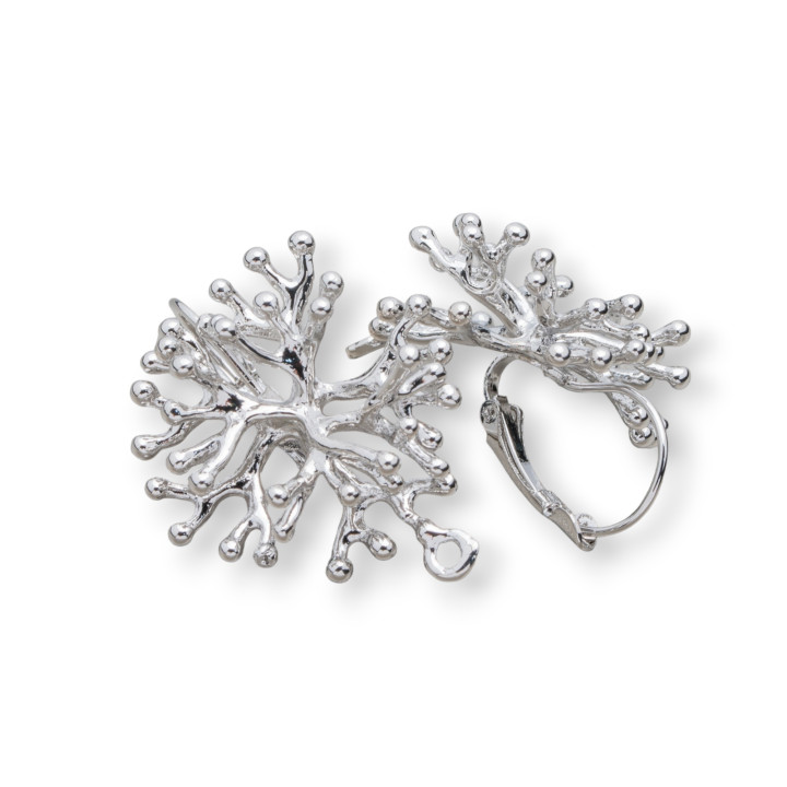 Bronze Earring Bases with Closed Earrings Fantasy Coral Sprigs 27x30mm 5 Pairs Rhodium Plated