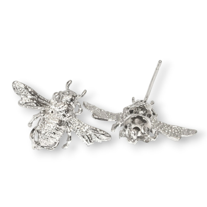 Bronze Stud Earring Bases Bees 27x18mm 10 Pairs Rhodium Plated