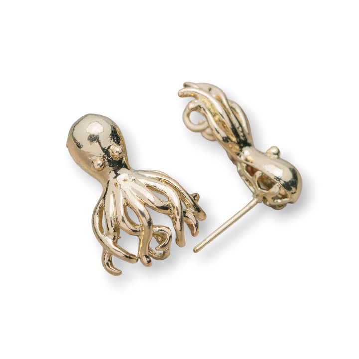 Bronze Stud Earring Bases Octopus Pattern 16x21mm 10 Pairs Golden