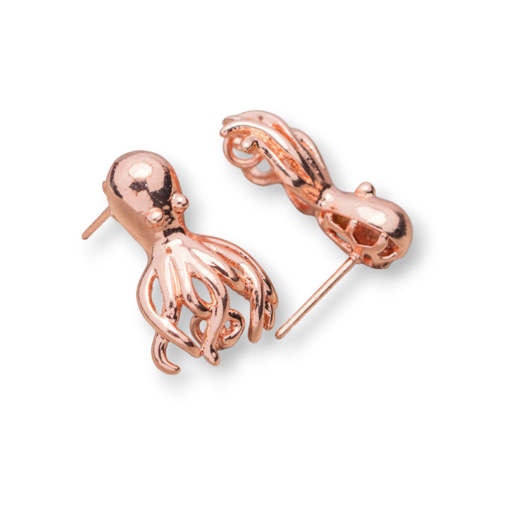 Bronze Stud Earring Bases Octopus Pattern 16x21mm 10 Pairs Rose Gold