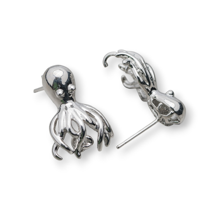 Bronze Stud Earring Bases Octopus Pattern 16x21mm 10 Pairs Rhodium Plated