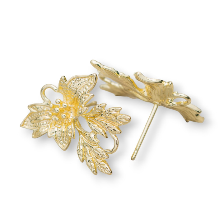 Boucles d'Oreilles Fleur Bronze Bases 18x22mm 10 Paires Doré