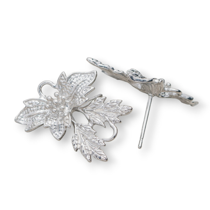 Bronze Flower Stud Earring Bases 18x22mm 10 Pairs Rhodium Plated