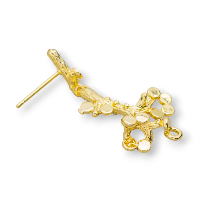 Pendientes Bronce Rama Bases 17x36mm 6 Pares Con Oro Galvanico