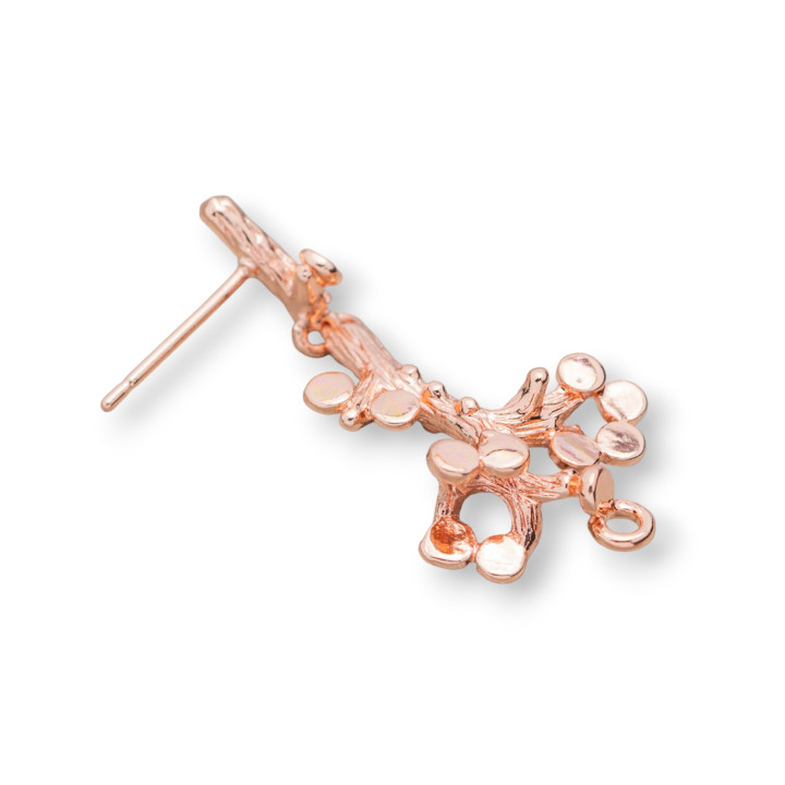 Branche Bronze Boucles D'oreilles Tiges Bases 17x36mm 6 Paires Avec Or Rose Galvanique