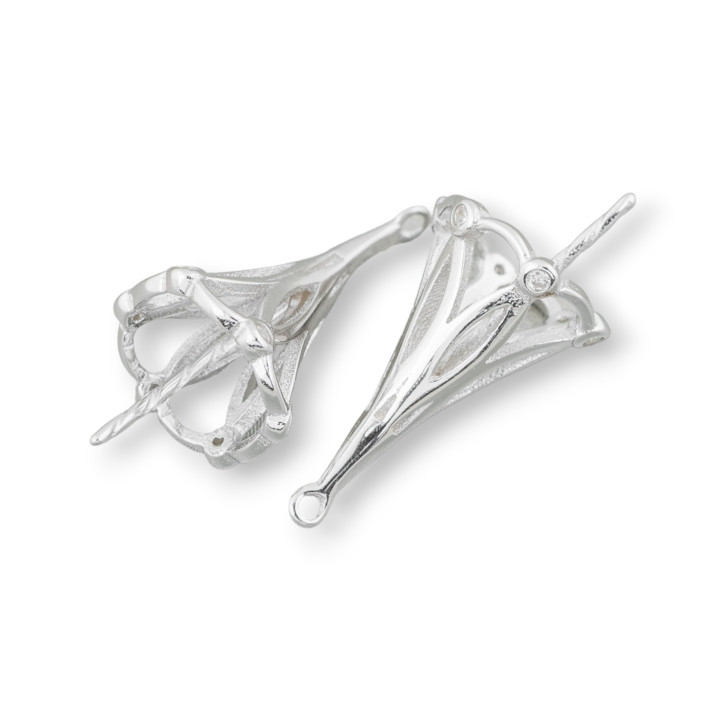 Base Pour Pendentif En Argent 925 Avec Dôme Zircons 10x17mm 6pcs Rhodié