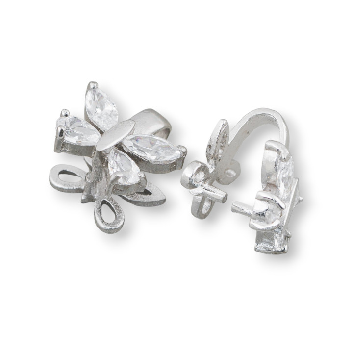 Base Para Dije En Plata 925 Con Circonitas Mariposa 13x12mm 4pcs Rodiada