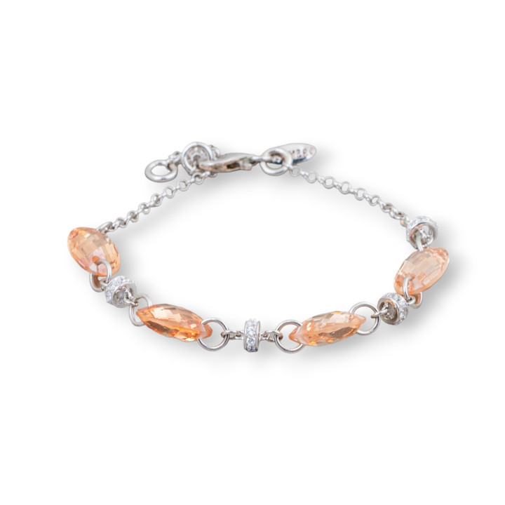 925 Silver Bracelet Design Italy With Champagne Cubic Zirconia and 925 Silver Zirconia Washers Adjustable Size