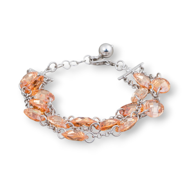 Bracciale Di Argento 925 Design Italy Con Cubic Zirconia Sfaccettato Champagne Misura Regolabile