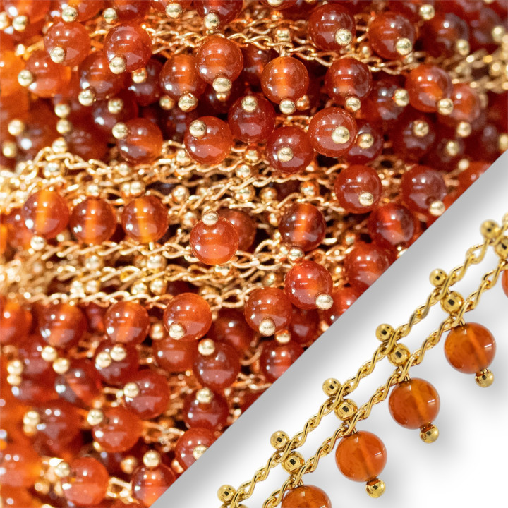 Rosary Chain With Semi-precious Stones Smooth Spheres 4mm Golden Carnelian 10 Meters