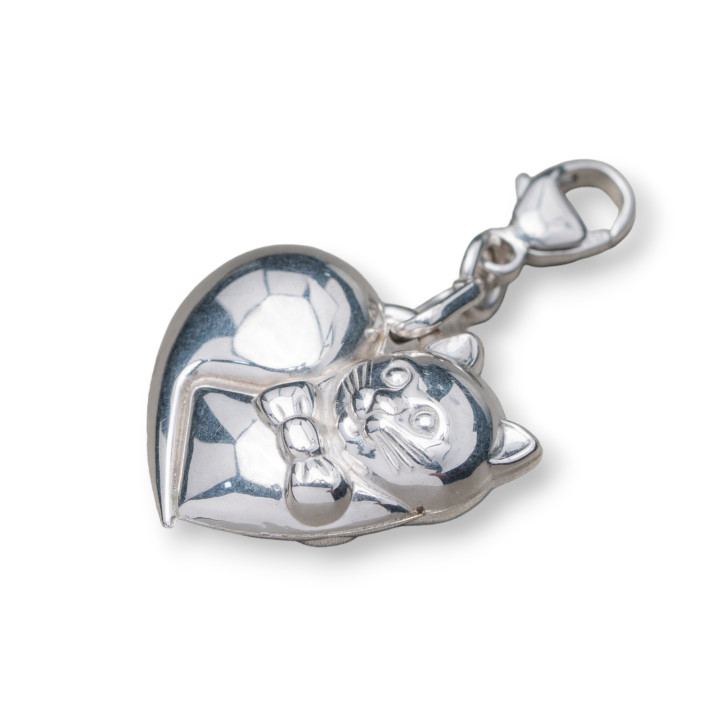 Colgante Charms Colgante De Plata 925 Corazon Con Gato Y Mosqueton 17x30mm 4pcs