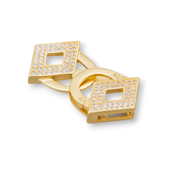 925 Silver Clasp With Multistrand Micropave Zircons 17x28mm Golden Diamonds 2pcs