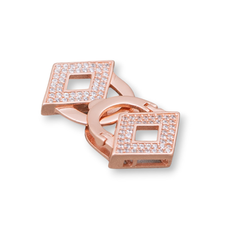 Fermoir en argent 925 avec zircons micropave multibrins 17x28mm losanges en or rose 2pcs