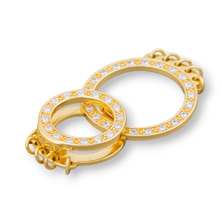 Verschluss aus 925 Silber mit runden perforierten Zirkonen 20 x 33 mm, 2 Stk. Golden